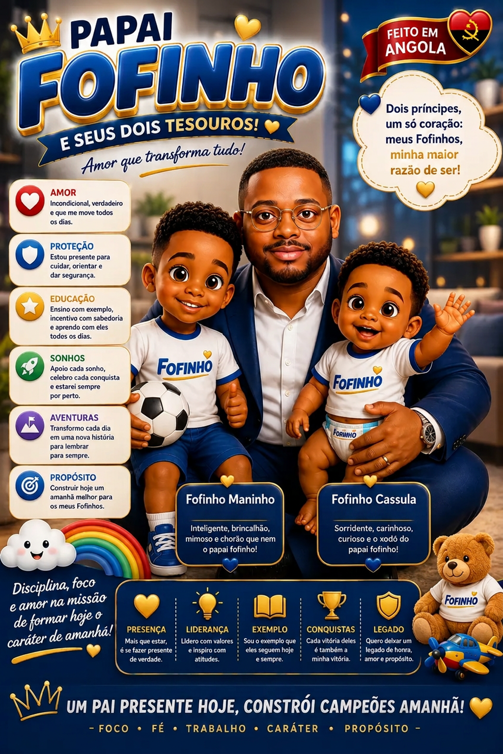 Papai Fofinho com os seus dois filhos, Fofinho Maninho e Fofinho Cassula